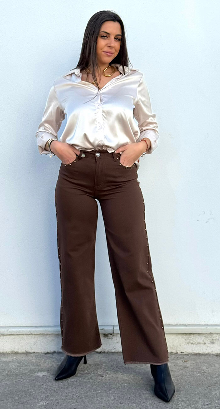 Pantalón Tejano Wide Marrón