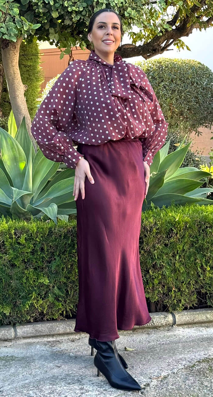 Falda Satén Burdeos