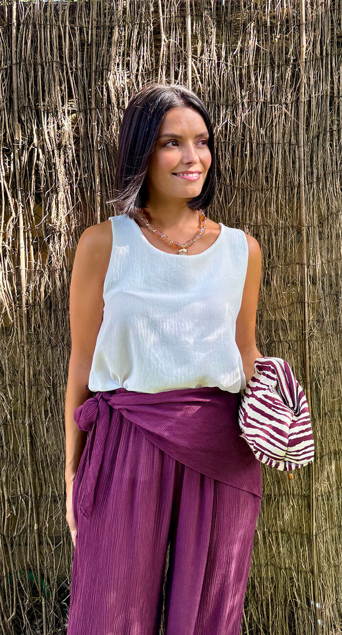 PANTALÓN PAÑUELO COCCO BERENJENA