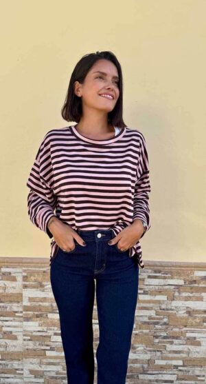 CAMISETA RAYAS MARIETA ROSA