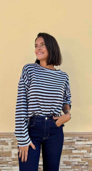 CAMISETA RAYAS MARIETA CELESTE