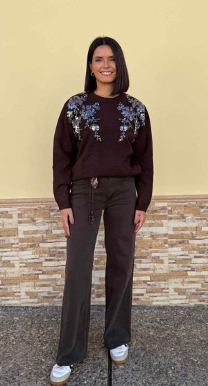 TEJANO WIDE LEG CINTURÓN MARRÓN