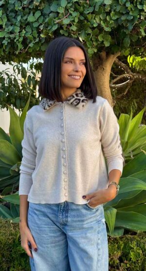 CÁRDIGAN CUELLO LEOPARDO BEIGE
