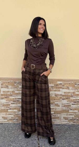 PANTALÓN LUISA CUADROS MARRÓN